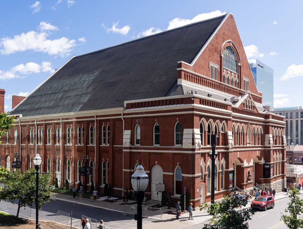 An exterior view of the historic Ryman Auditorium in Nashville